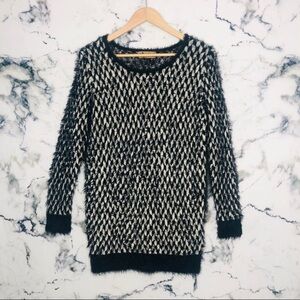 Navy & Cream Patterned Crew Neck Sweater
